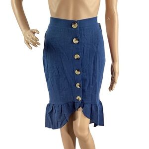 WET Linen Blend Melodie Flounce Mermaid Skirt Steel Blue XS